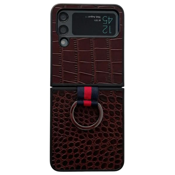 Galaxy Z Flip4 5G Mobilskal Ringhållare Äkta läder - Kaffe