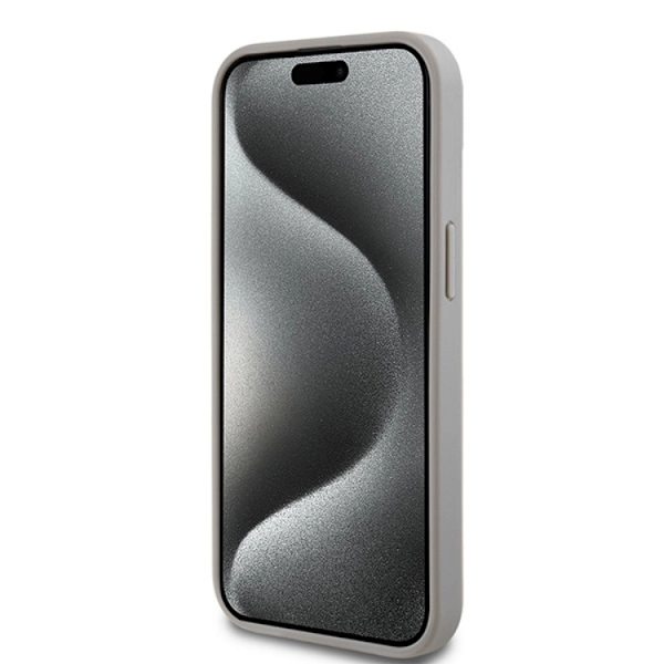 DKNY iPhone 15/14 Plus Mobilskal Läder Mono Stripe & Metal Logo Beige