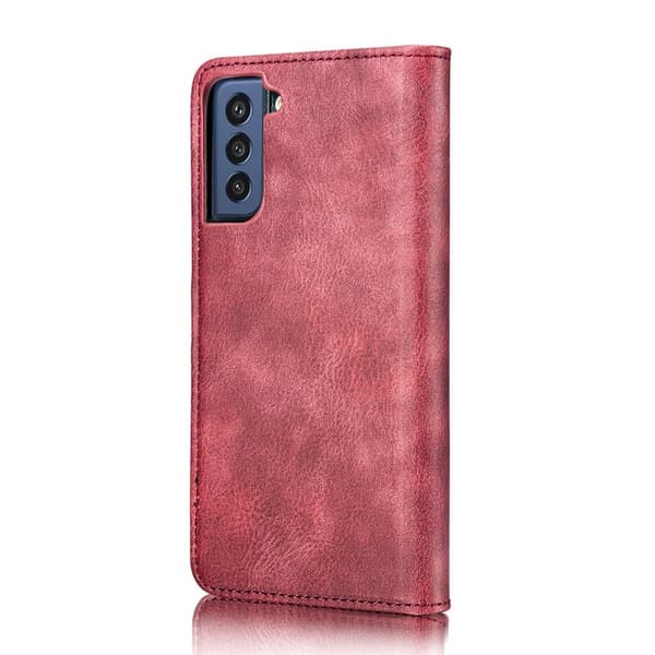 DG.MING Galaxy S21 FE 2-i-1 LäderÄkta Läder Plånboksfodral Röd