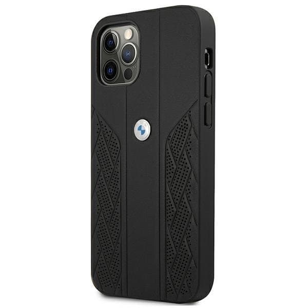 BMW Läder Curve Perforate Skal iPhone 12 Pro Max - Musta Black