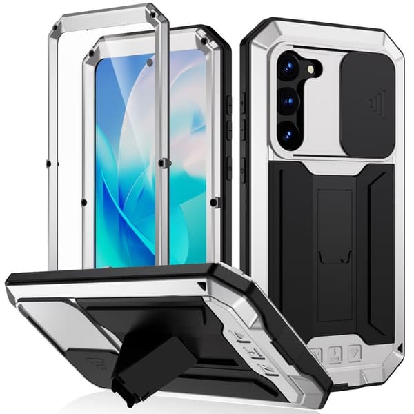 R-JUST Mobilskal till Galaxy S23+ PC+Silicone+Metal Silver