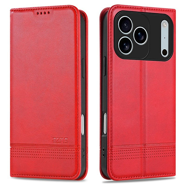 AZNS iPhone 17 Pro Plånboksfodral Konstläder - Röd