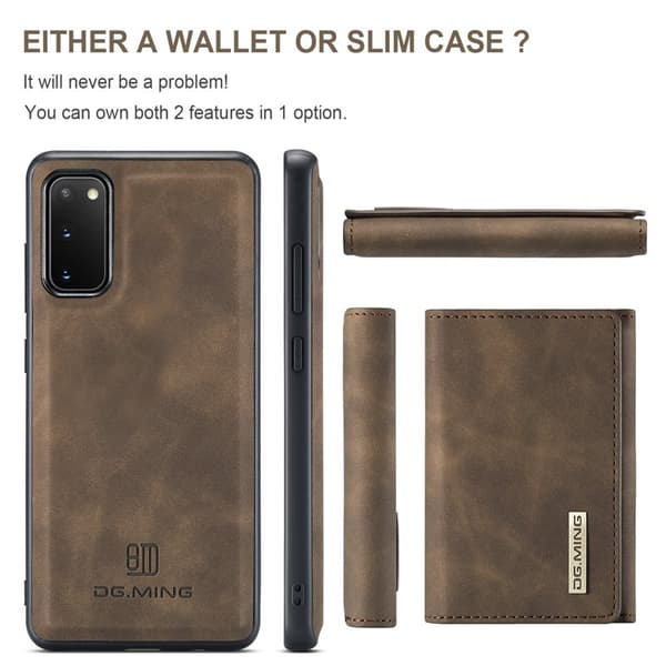 DG.MING 2-in-1 Plånboksfodral med Magnet för Samsung S20 - Brun