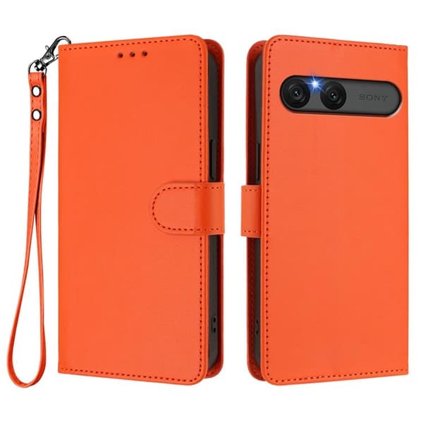 Sony Xperia 10 VII Konstläder Plånboksfodral Med Handledsrem - Orange Orange