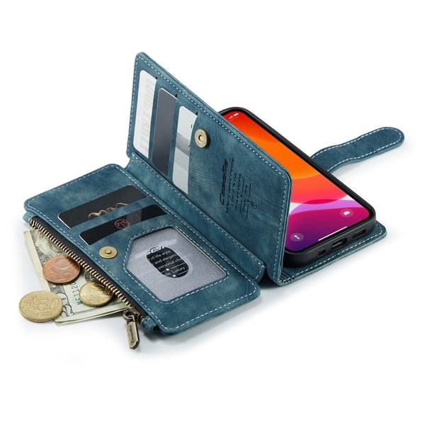 CASEME Konstläder Plånboksfodral för iPhone 12 mini med rem - Grön