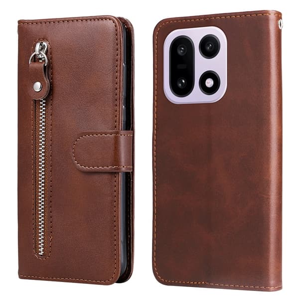 OnePlus 15 5G Plånboksfodral Zipper Pocket Konstläder - Brun Brun