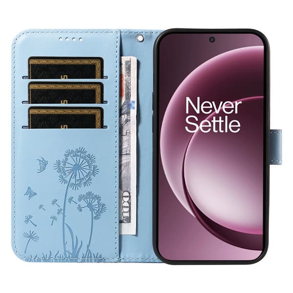 OnePlus 15 Plånboksfodral Dandelion Imprint Konstläder Blå