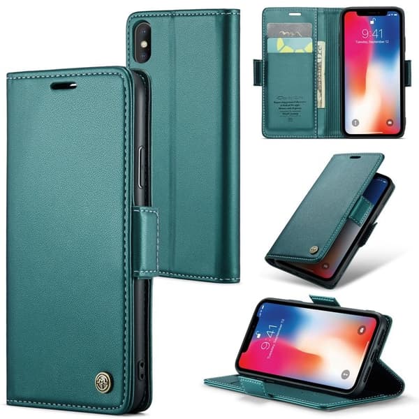 CASEME RFID-Skydd Plånboksfodral Konstläder för iPhone XS - Grön