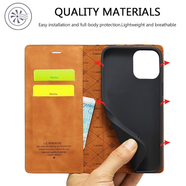 LC.IMEEKE iPhone 14 Plus Plånboksfodral Konstläder - Brun