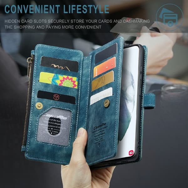 CASEME Konstläder Plånboksfodral för Samsung Galaxy S21 4G/5G - Blå