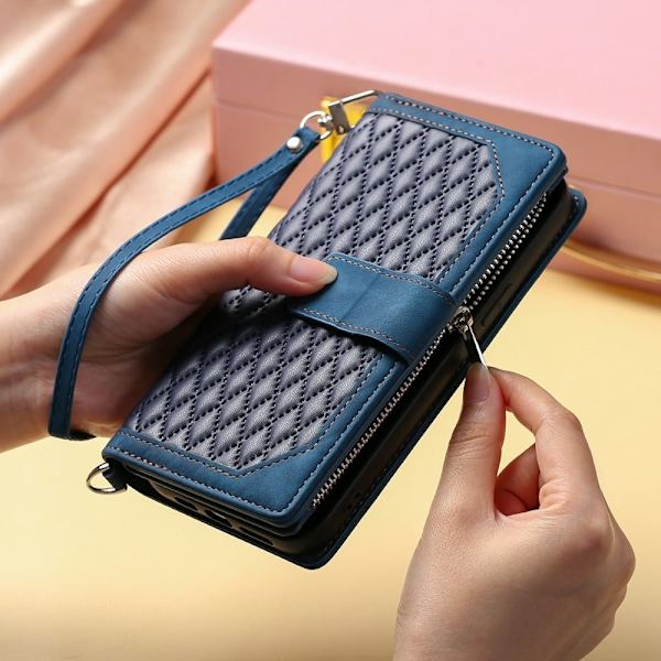 Samsung Galaxy S26 Plånboksfodral Rhombus Stitching Line Konstläder - Blå