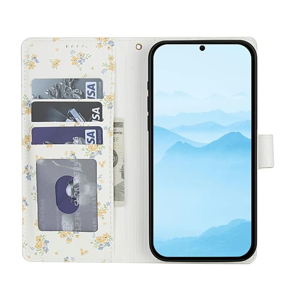 Galaxy S25 Plus - S24 Plus Plånboksfodral Rhombic Floral A5 Vit