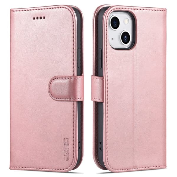 AZNS iPhone 15 Plånboksfodral Anti-Scratch Konstläder - Roséguld