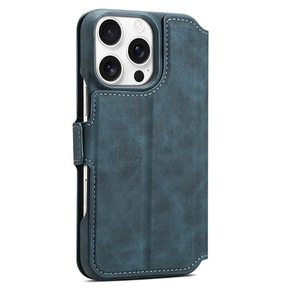 DENIOR B07 iPhone 16 Pro Max Plånboksfodral Konstläder + PC Magnetiskt - Blå