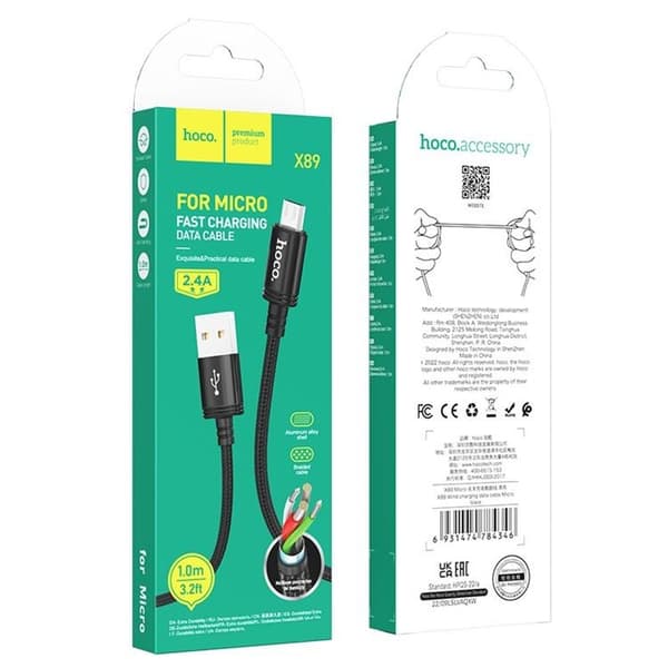 Hoco USB-A - Micro-USB 2.4A Kabel 1m X89 - Svart Svart