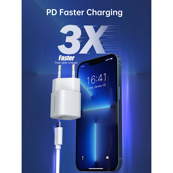 Choetech Väggladdare 30W GaN USB-C - Vit
