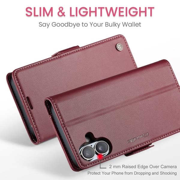 CASEME iPhone 16 Plånboksfodral Konstläder RFID-Skydd Röd