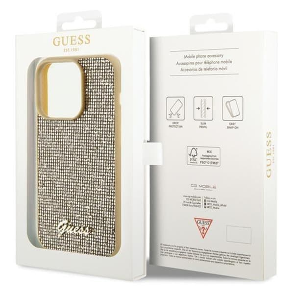 Guess Mobilskal till iPhone 15 Pro Disco Metal Script - Guld Guld