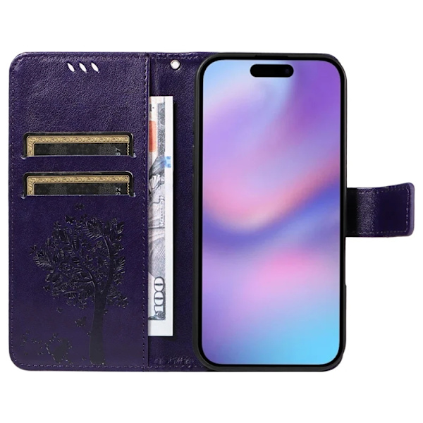 iPhone 17 Konstläder Plånboksfodral Tree Pattern - Lila Lila