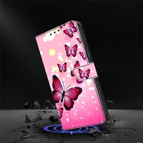 Galaxy A17 5G Konstläder Plånboksfodral Pattern Printing - Rosa Butterfly Rosa