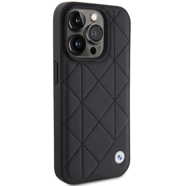 BMW iPhone 15 Pro matkapuhelimen suojakuori, nahkainen tikattu - musta