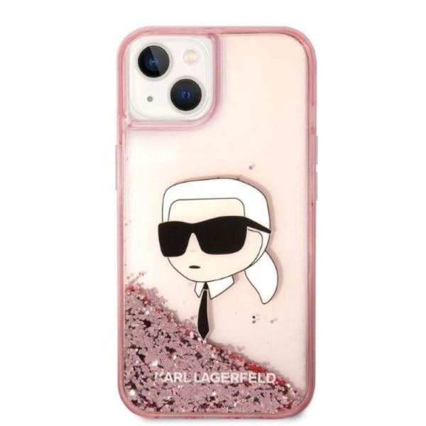 Karl Lagerfeld iPhone 14 Case Liquid Glitter Head - vaaleanpunainen