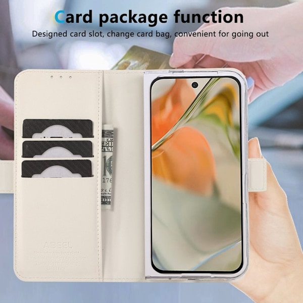 ABEEL Style A02 Konstläder Plånboksfodral för Google Pixel 9 Pro Fold 5G - Vit