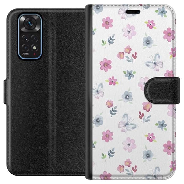 Pung Taske til Xiaomi Redmi Note 11 med blomster og sommerfugle
