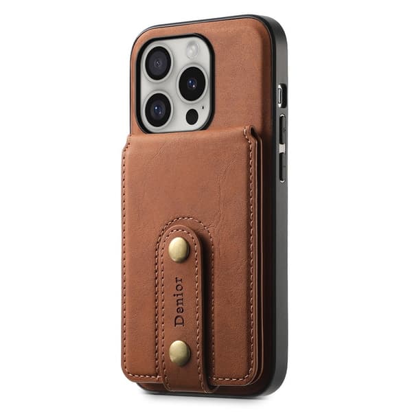 DENIOR D14 Mobilskal till iPhone 16 Pro Max Läder+PC+TPU Brun