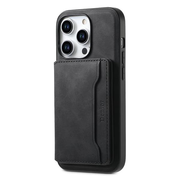 DENIOR D13 Mobilskal till iPhone 15 Pro Läder+TPU+PC Svart