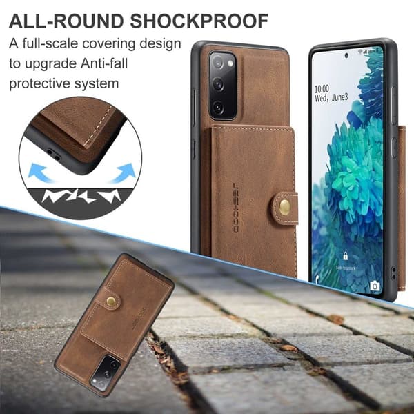 JEEHOOD Samsung Galaxy S20 FE Plånboksfodral 2-i-1 Konstläder Brun