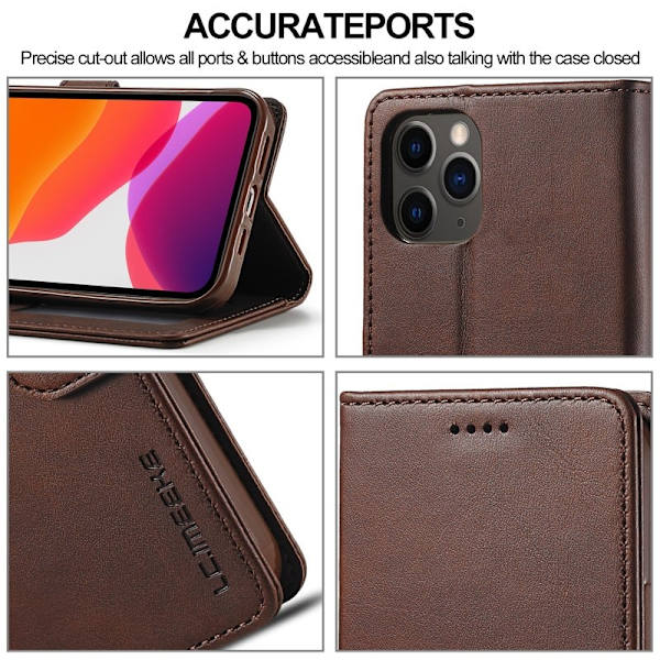 LC.IMEEKE Design Plånboksfodral i Konstläder - Brun - iPhone 13 Pro