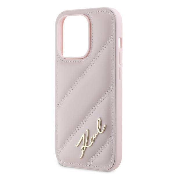 Karl Lagerfeld iPhone 14 Pro Cover MagSafe Quiltet Script Pink