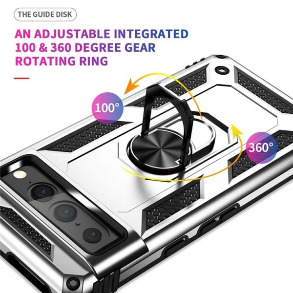 Google Pixel 7 Cover Ringholder Rotatable Kickstand - Sølv