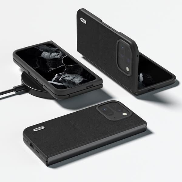 ABEEL Mobilskal till Google Pixel 9 Pro Äkta Läder Hård PC Svart