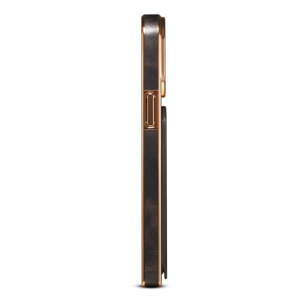 DENIOR iPhone 12 Pro Max Plånboksfodral Kortfack Ställ Waxy Äkta Läder Svart