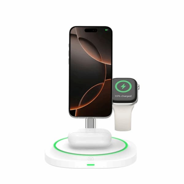 3-i-1 Magsafe trådløs oplader til iPhone Apple Watch AirPods Qi 15W Vit