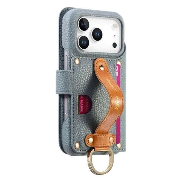 iPhone 17 Pro Konstläder Plånboksfodral RFID-Skydd Zipper - Blå Blå