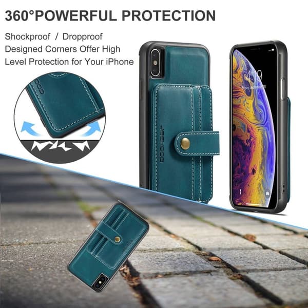 JEEHOOD Konstläder Plånboksfodral iPhone XS 5.8 tum Stöttålig Blå
