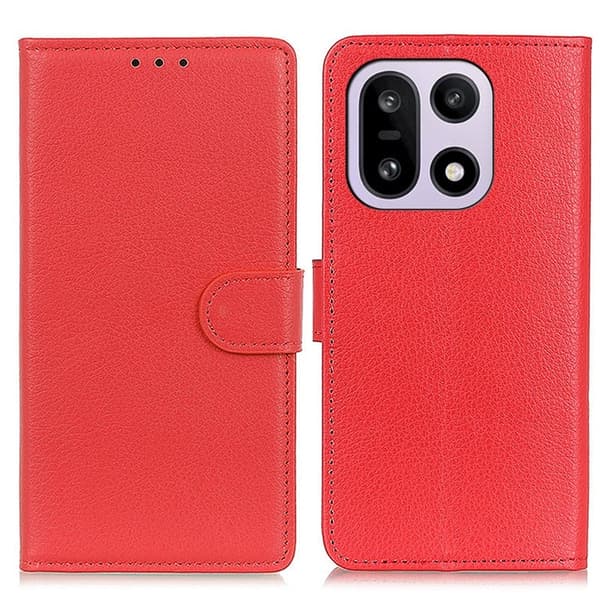 OnePlus 15 5G Plånboksfodral Litchi Texture Konstläder Röd