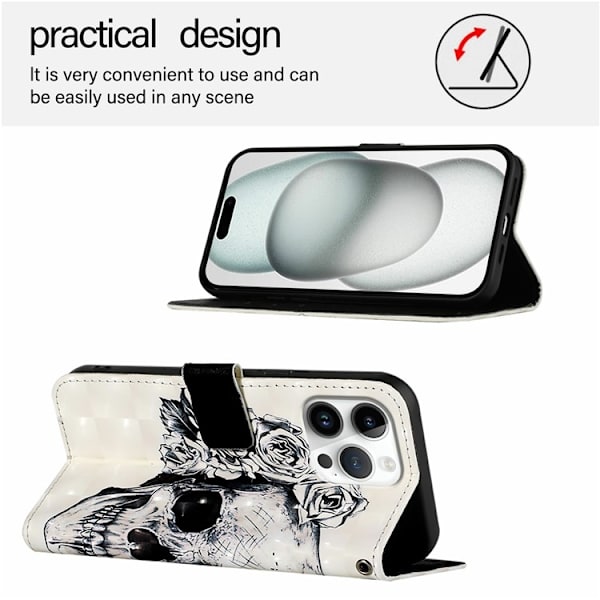 iPhone 16 Pro Plånboksfodral Printing Pattern Med Rem Vit