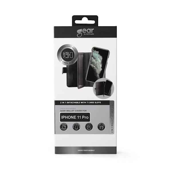 GEAR Mobilfodral Svart 7 Kortfack iPhone 11 Pro 2in1 Magnetskal Svart