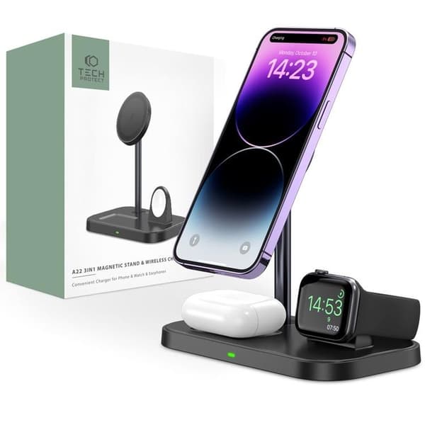 [3in1] Tech-Protect Magsafe Trådlös laddare iPhone/Apple Watch/A Svart