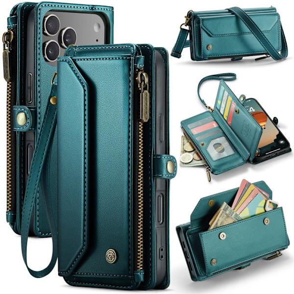 CASEME Plånboksfodral Konstläder för iPhone 17 Pro Max - Grön