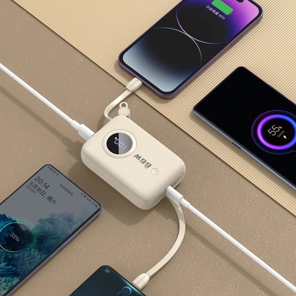 Dudao Powerbank K14 10000mAh m/USB-C/Lightning-kabel - Sort Black