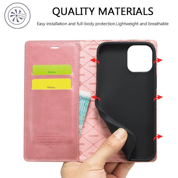 LC.IMEEKE iPhone 15 Plånboksfodral i Konstläderläder - Roséguld