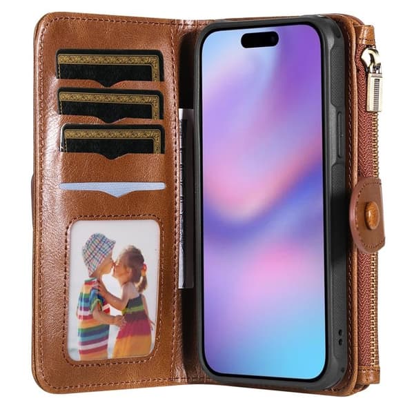 iPhone Air Konstläder Plånboksfodral Detachable Zipper - Brun Brun