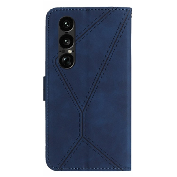 Sony Xperia 1 VII Plånboksfodral Skin Touch Lines Imprinted Blå