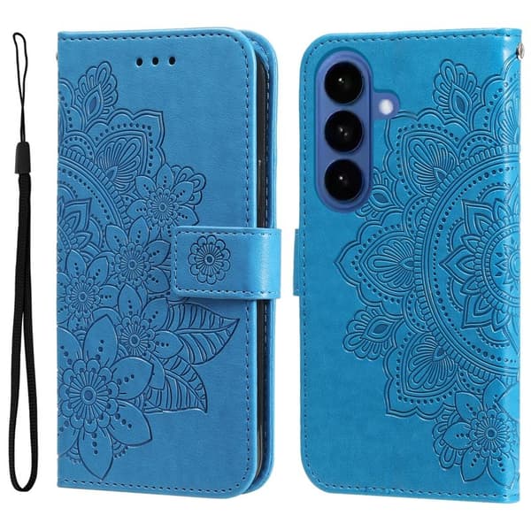 Samsung Galaxy S26 Plus Plånboksfodral Blommönster Konstläder Ställ - Blå