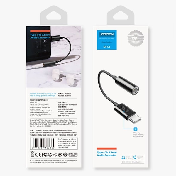 Joyroom 3,5 mm mini jack to USB-C headphone adapter Vit Vit
